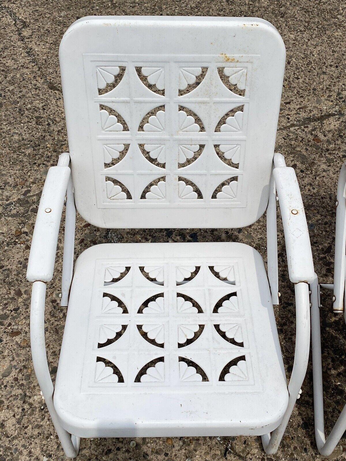 Mid-Century Modern Vintage Starburst Pie Crest Metal Outdoor Patio Springer Lounge Chairs - a Pair For Sale