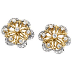 Vintage Starburst Style Diamond Earrings made from 14K White and Yellow Gold 