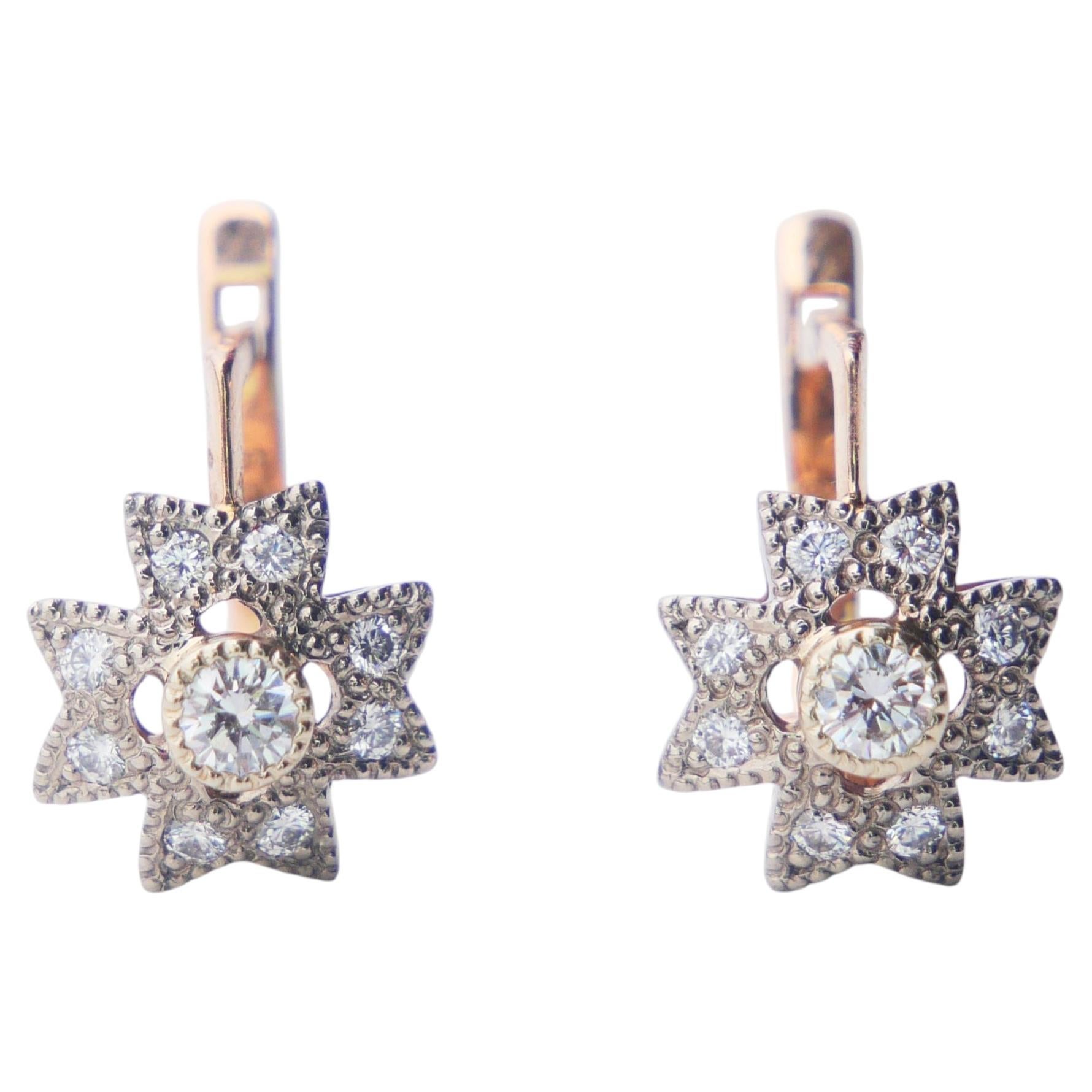 Vintage Stars Earrings natural 0.44 ctw Diamonds solid 14K Rose Gold / 4.3 gr
