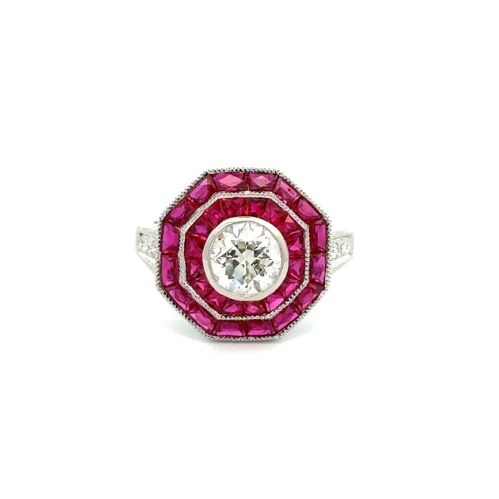 Mixed Cut Vintage Statement 1.23 Carat Diamond and Ruby Platinum Red Carpet Cocktail Ring  For Sale