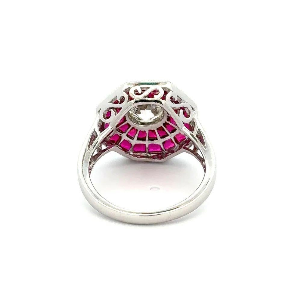 Vintage Statement 1.23 Carat Diamond and Ruby Platinum Red Carpet Cocktail Ring  In Excellent Condition For Sale In Montreal, QC