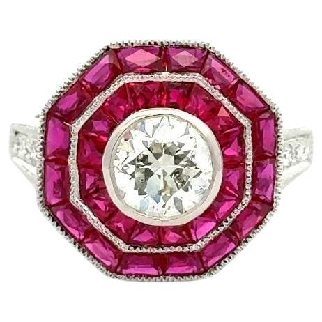 Vintage Statement 1.23 Carat Diamond and Ruby Platinum Red Carpet Cocktail Ring  For Sale