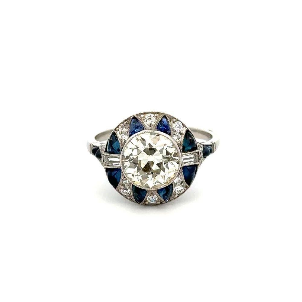 Art Deco Vintage Statement 1.75 Carat Diamond and Sapphire Platinum Red Carpet Ring For Sale