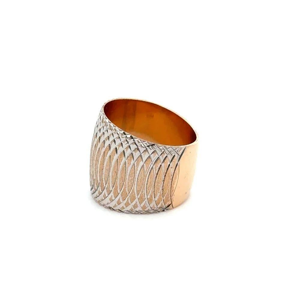 Women's Vintage Statement 2-Tone Gold Wide Diamond Cut Spiral Band Ring For Sale