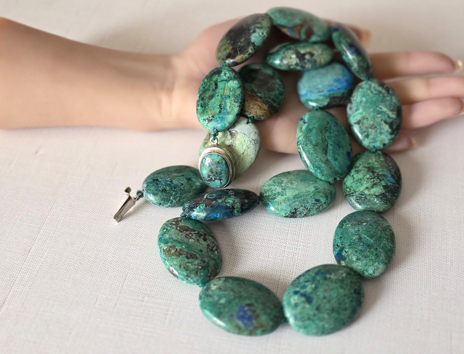Collana dichiarata d'epoca in crisocolla dell'Arizona, collana artigianale Navajo in vendita 1