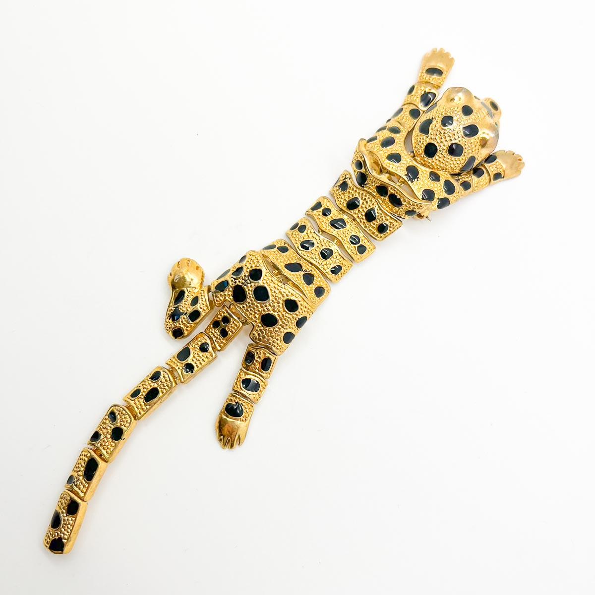 Women's or Men's Vintage Statement Articulated Leopard Brooch 1980s