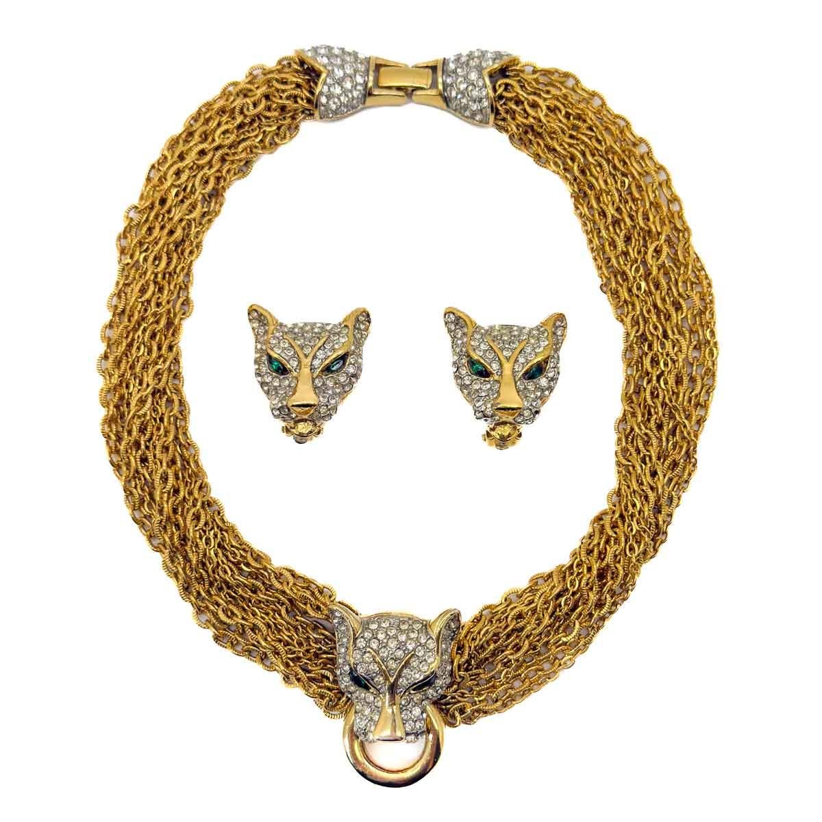 Collar y pendientes vintage de cadena de gran gato años 80 en Excelente estado para la venta en Wilmslow, GB