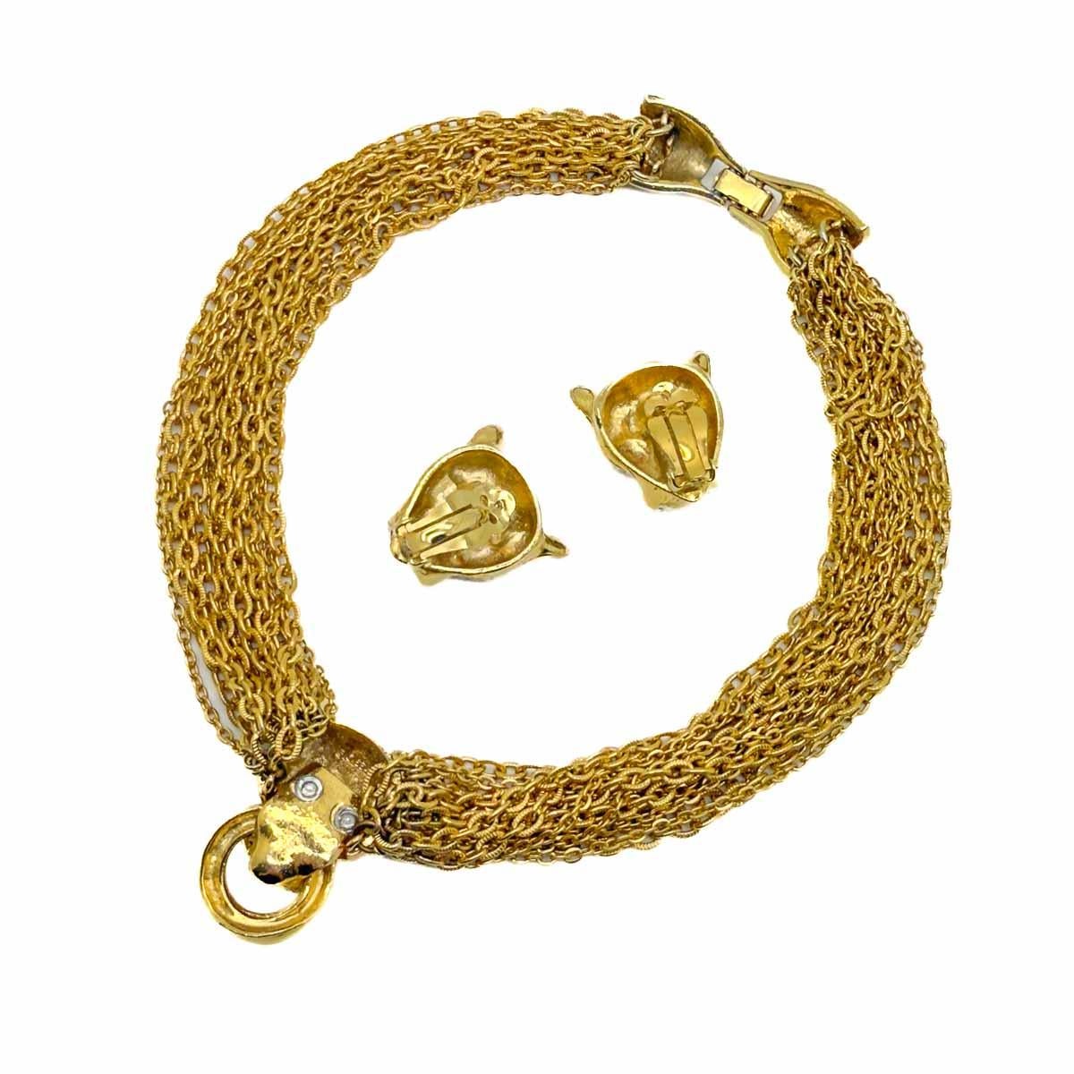 De las mujeres Collar y pendientes vintage de cadena de gran gato años 80 en venta