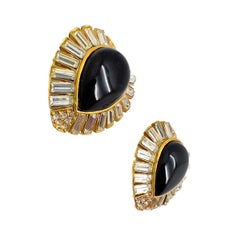 Vintage Statement Cabochon Heart Earrings 1980s