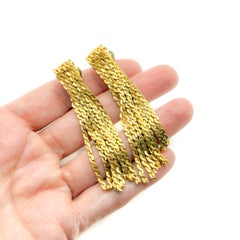 Vintage Gold Plated Clip-On Tassel Earrings, 1960s Statement Style