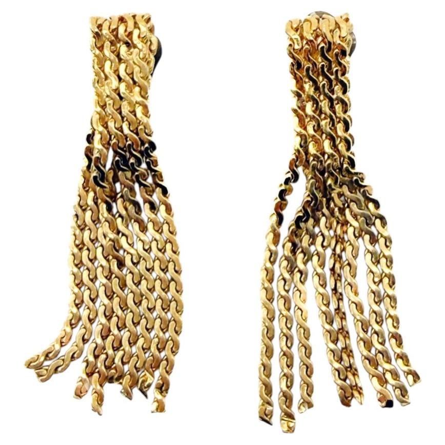Vintage Gold Plated Clip-On Tassel Earrings, 1960s Statement Style For Sale