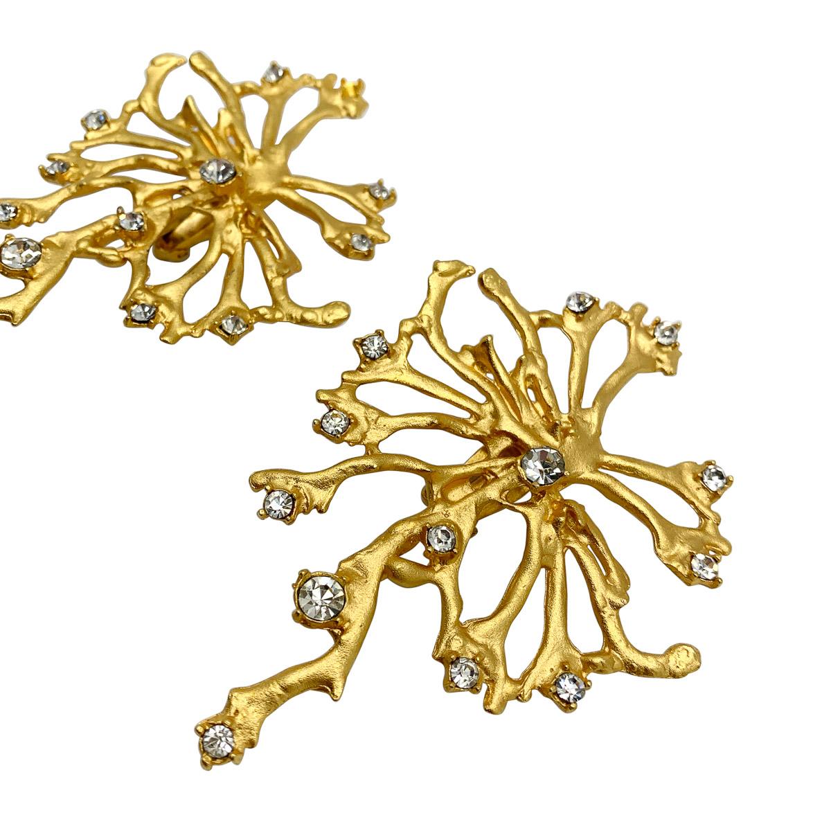 A huge pair of Vintage Coral Branch Earrings. Featuring exquisitely modelled branches of coral in a matt gold finish, embellished with chaton crystals for a fabulous effect. A drop-dead gorgeous pair of earrings that will elevate your unique