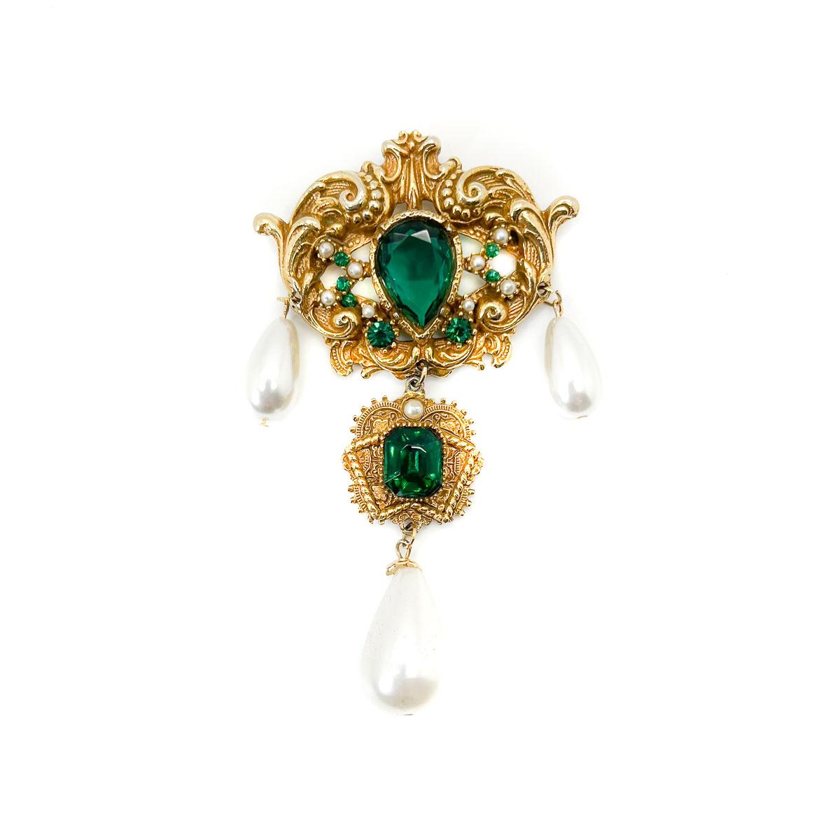 Vintage Statement Coro Renaissance Pearl Drop Pendant 1960s For Sale 1