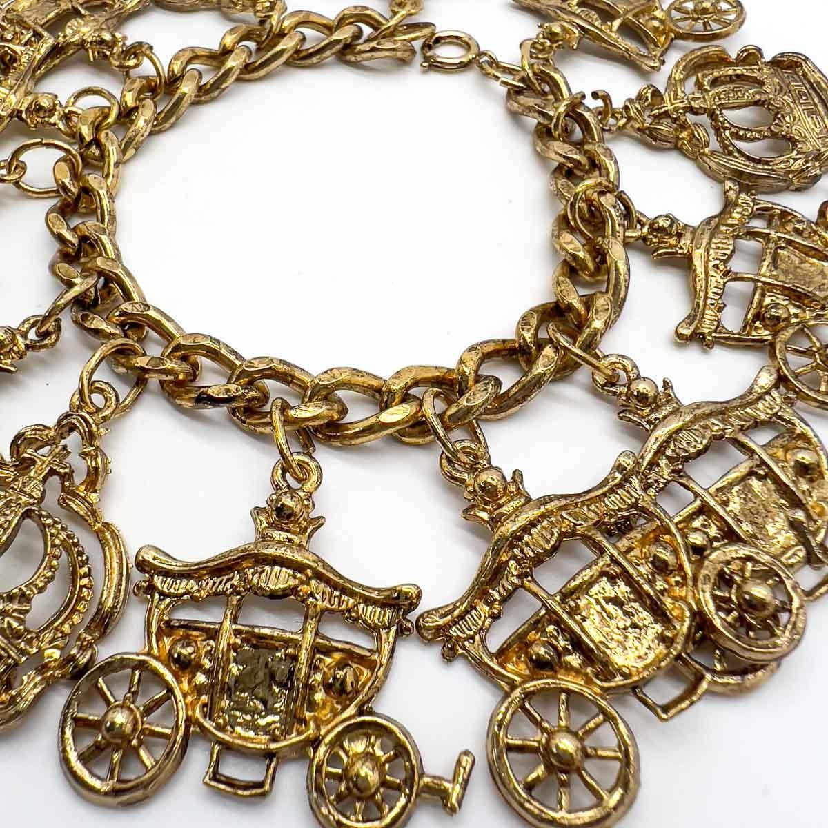 Vintage Statement Coronation Charm Bracelet 1990s In Good Condition For Sale In Wilmslow, GB