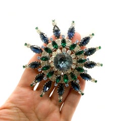Vintage Statement Couture Marquise Sunburst Brooch 1950s