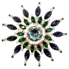 Vintage Statement Couture Marquise Sunburst Brooch 1950s