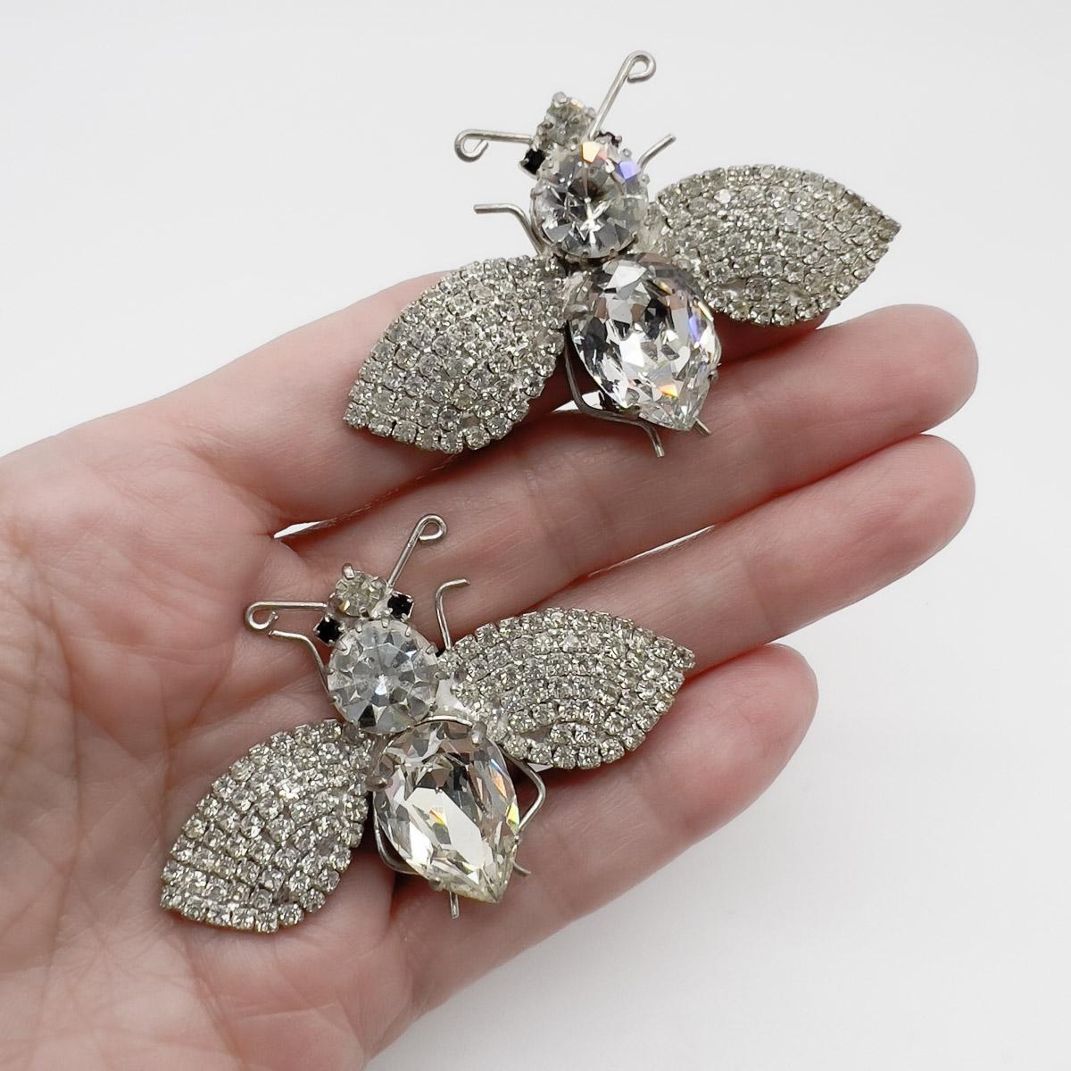 Vintage Statement Crystal Bee Earrings 1980s In Good Condition For Sale In Wilmslow, GB