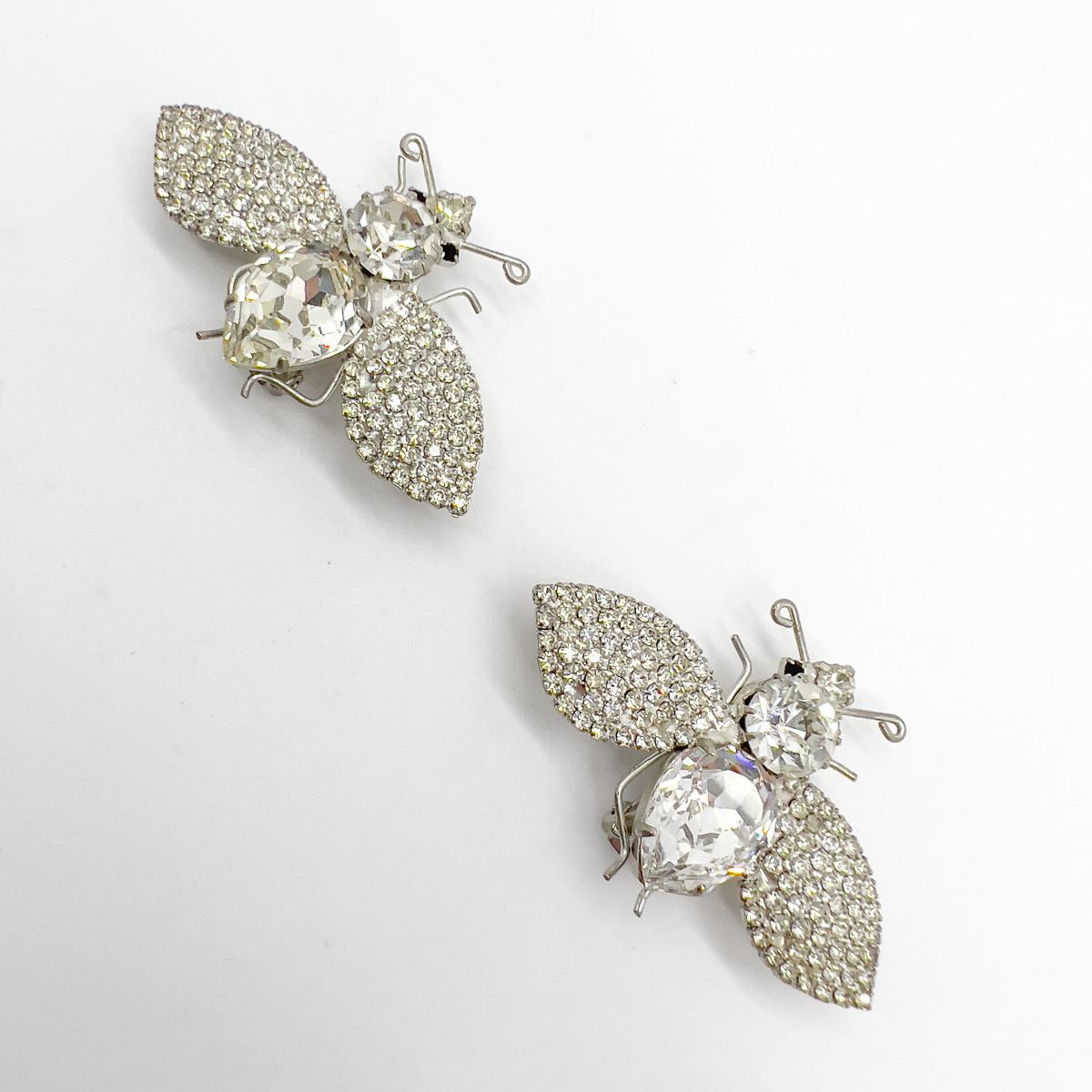 Women's Vintage Statement Crystal Bee Earrings 1980s For Sale