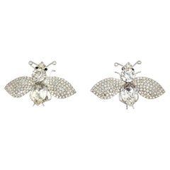 Boucles d'oreilles abeille en cristal vintage 1980