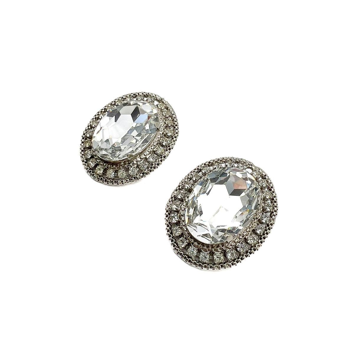 Vintage Statement Crystal Headlamp Earrings 1980s In Good Condition For Sale In Wilmslow, GB