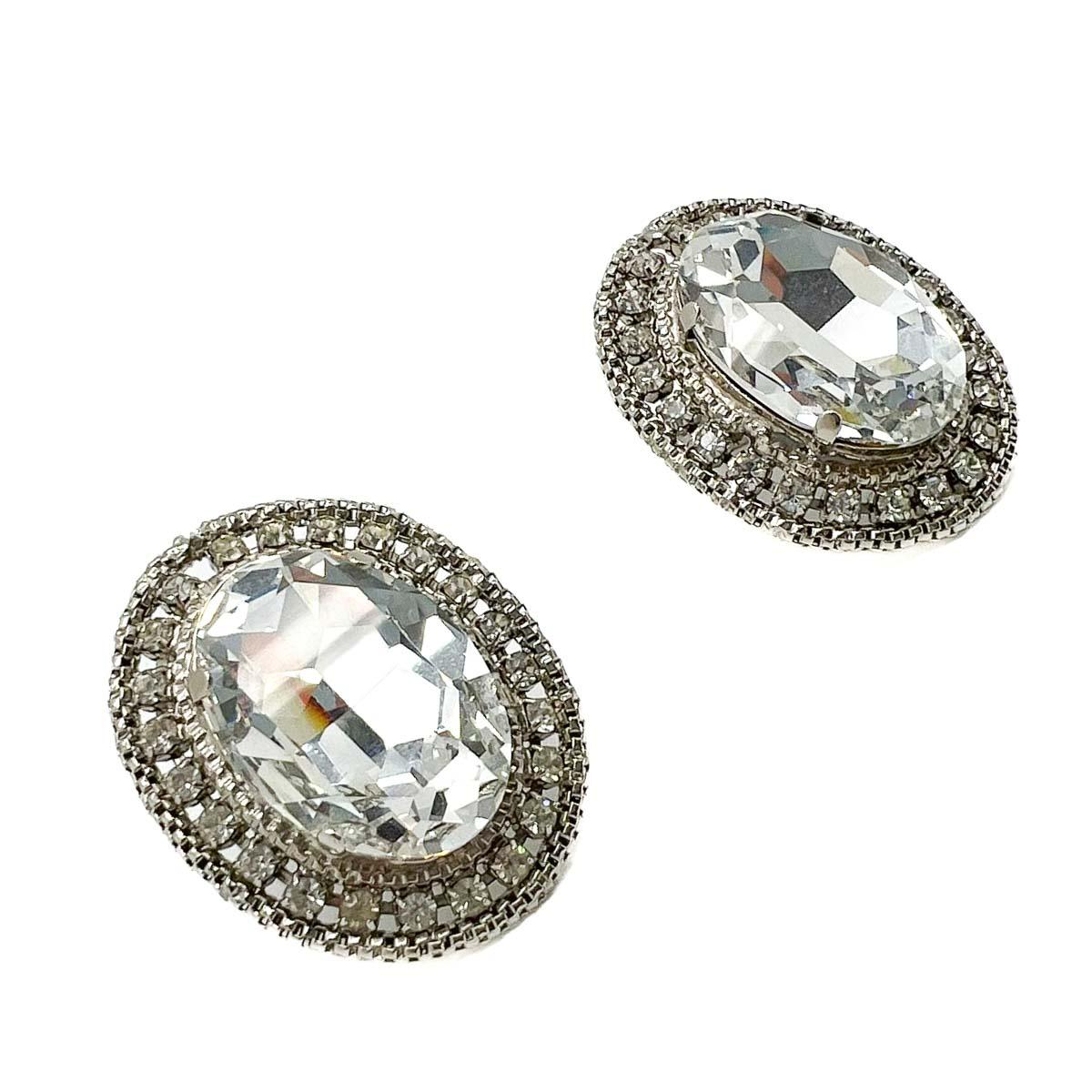 Vintage Statement Crystal Headlamp Earrings 1980s For Sale 1