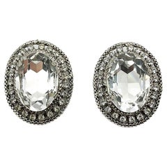 Vintage Statement Crystal Headlamp Earrings 1980s