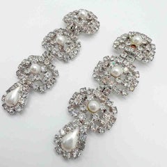 Vintage Statement Crystal & Pearl Drop Earrings 1950s