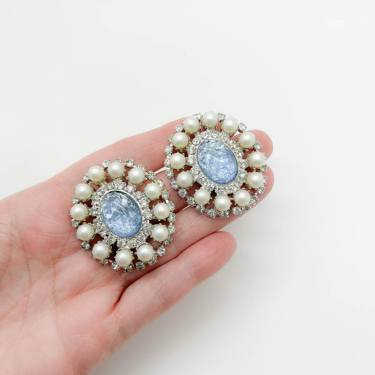 Vintage Statement Easter Egg & Pearl Earrings 1980s In Good Condition For Sale In Wilmslow, GB