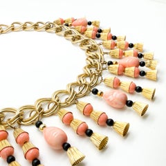 Vintage Statement Egyptian Revival Droplet Bib Necklace 1960s