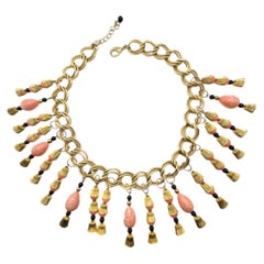 Vintage Statement Egyptian Revival Droplet Bib Necklace 1960s