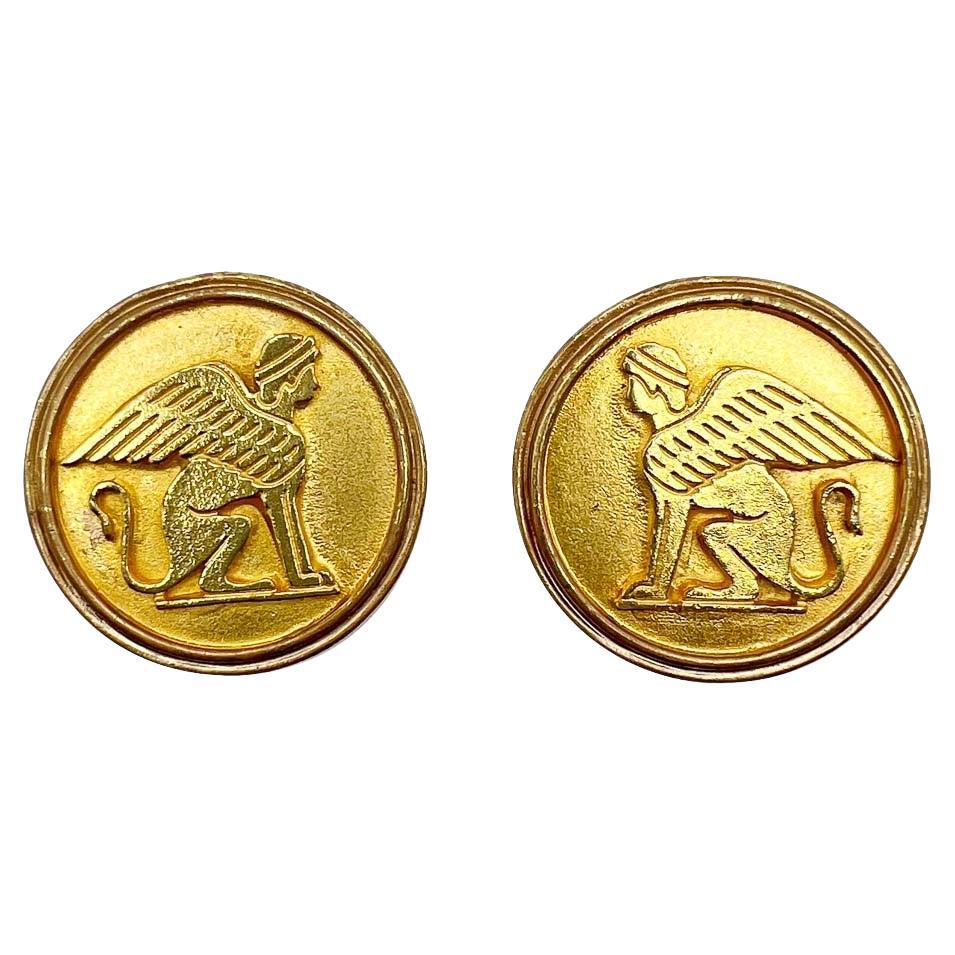 Vintage Statement Egyptian Sphinx Earrings 1970s For Sale