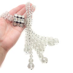 Vintage Statement Faceted Crystal Lariat Tassel Necklace 1970s