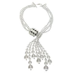 Vintage Statement Faceted Crystal Lariat Tassel Necklace 1970s