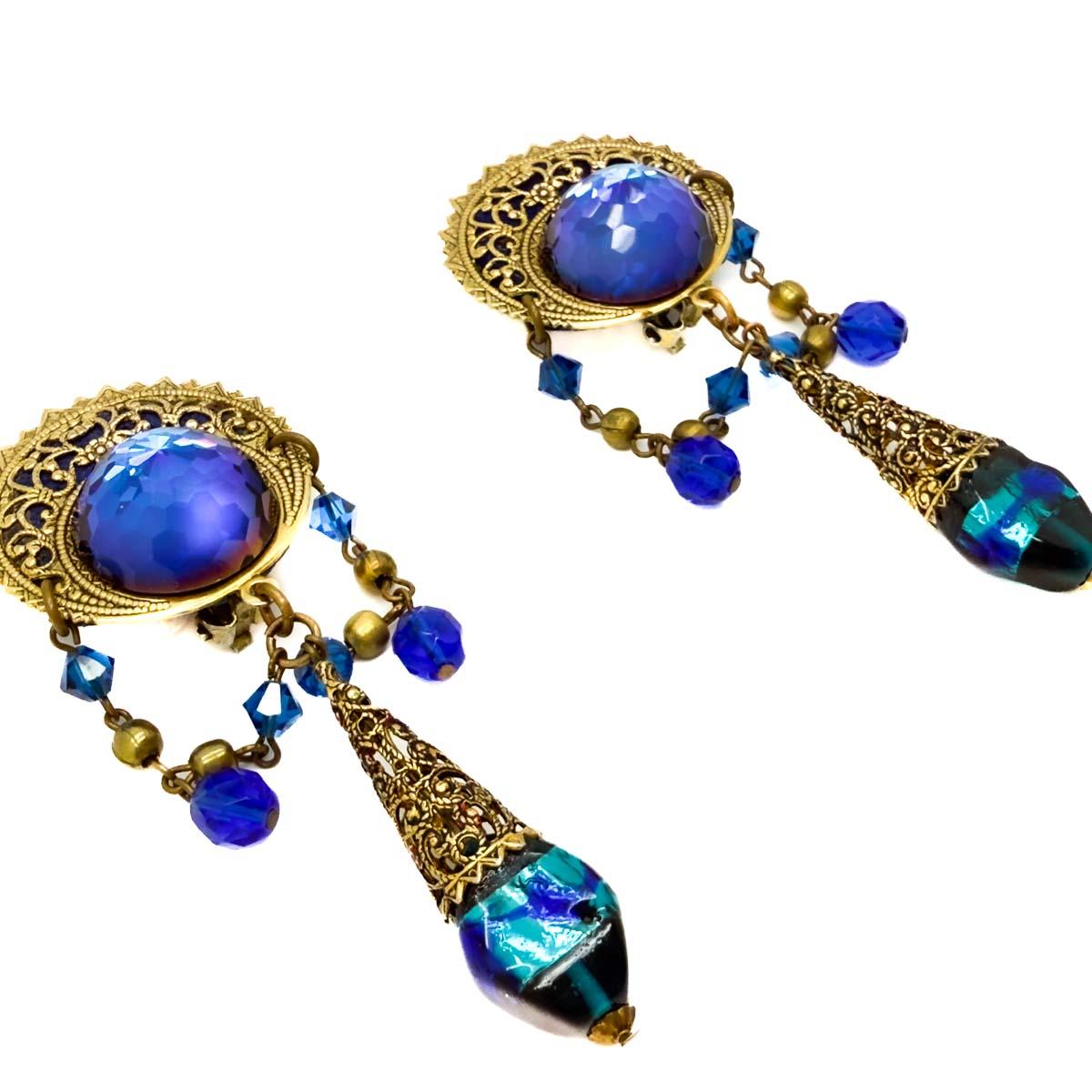 Vintage Statement Filigran verblendete Glasohrringe 1960s im Zustand „Gut“ im Angebot in Wilmslow, GB