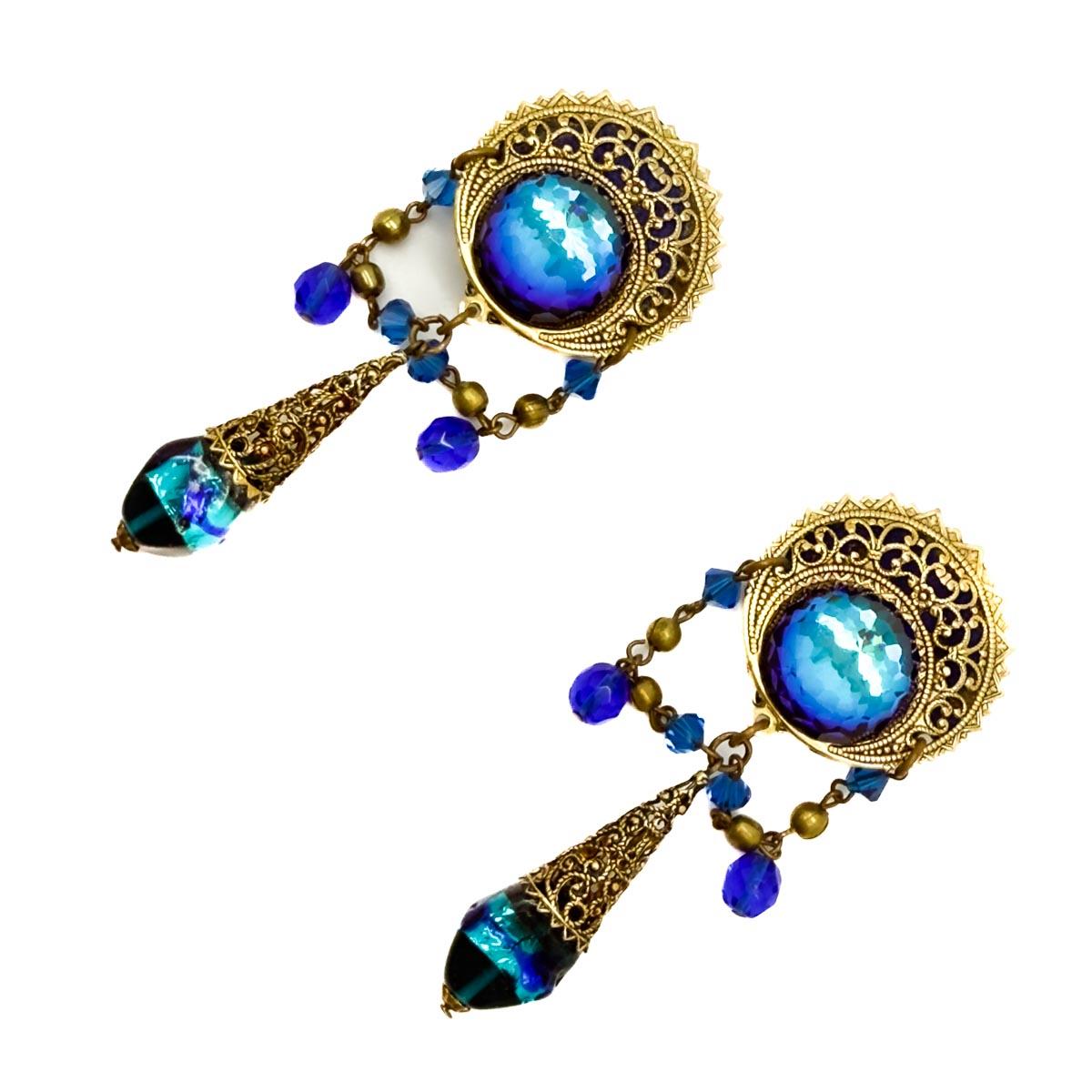 Vintage Statement Filigran verblendete Glasohrringe 1960s Damen im Angebot