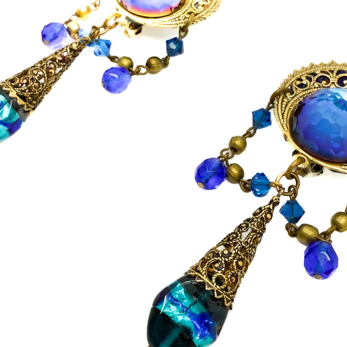 Vintage Statement Filigran verblendete Glasohrringe 1960s im Angebot 1