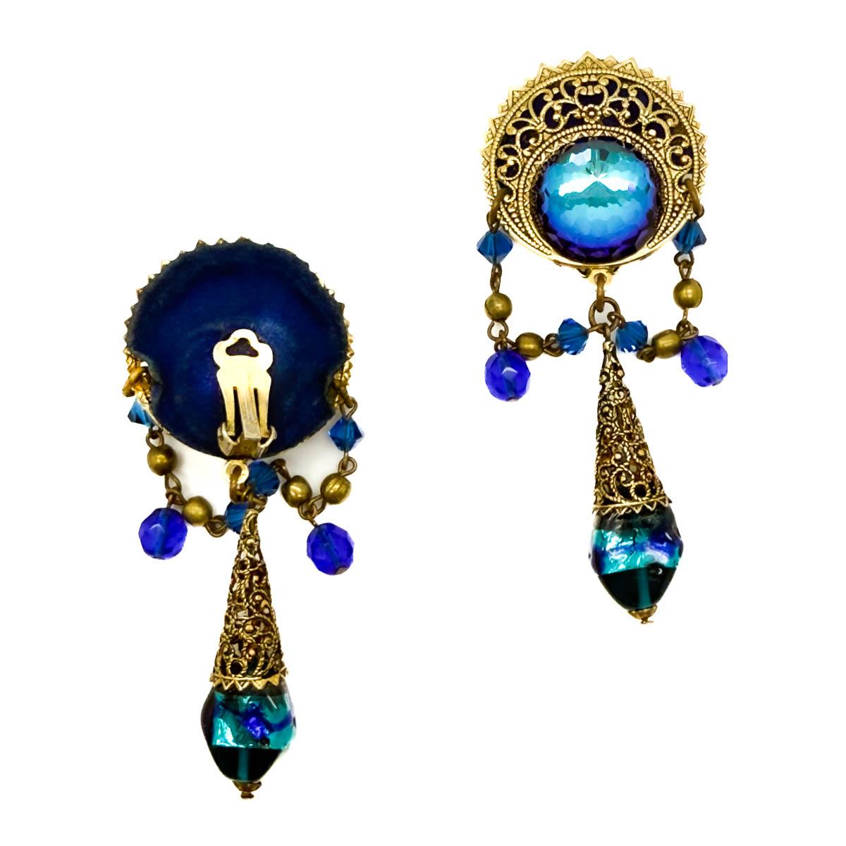 Vintage Statement Filigran verblendete Glasohrringe 1960s im Angebot 3