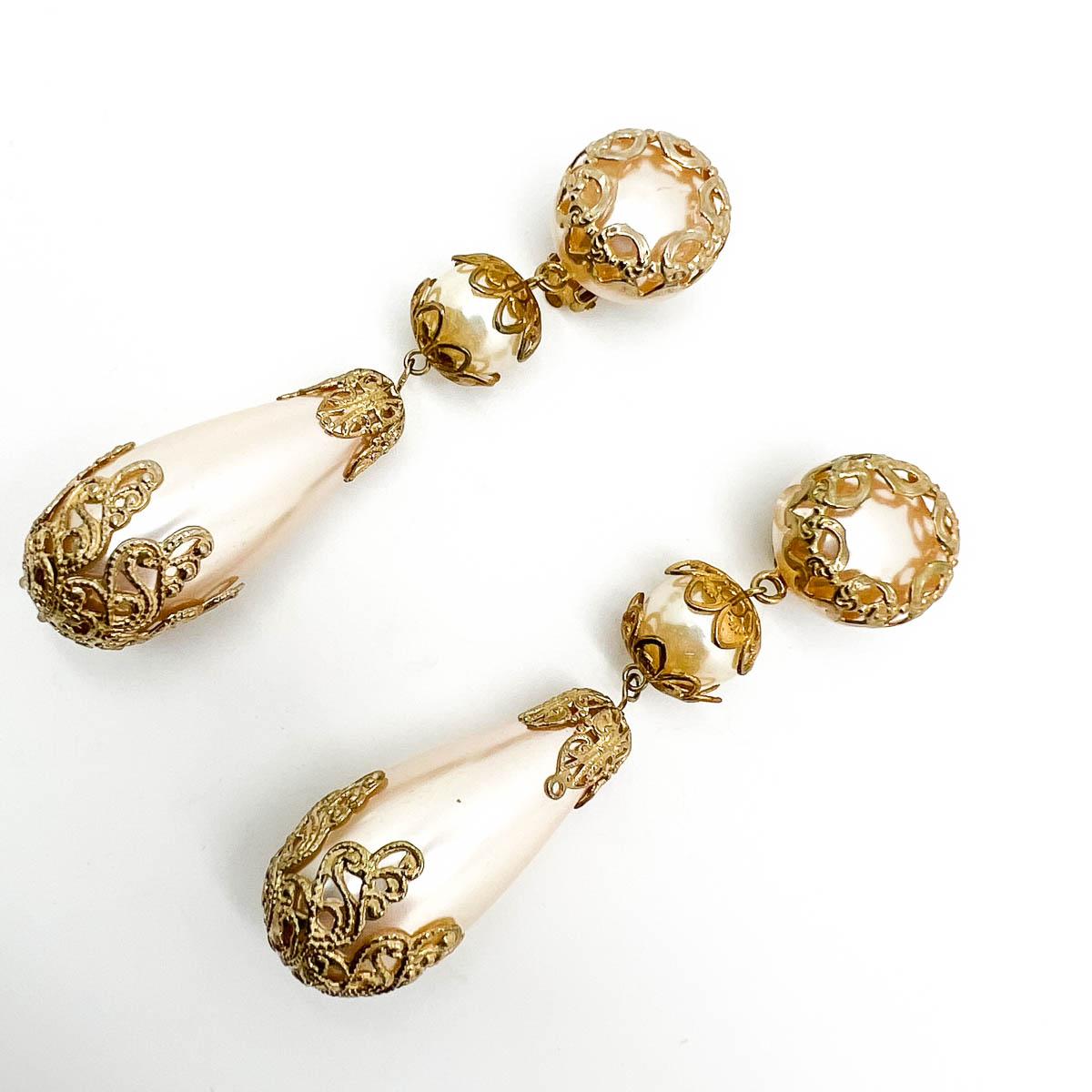 Boucles d'oreilles bombes vintage en filigrane et perles superposées 1980 Bon état - En vente à Wilmslow, GB