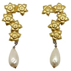 Vintage statement floral baroque pearl earrings 1980s