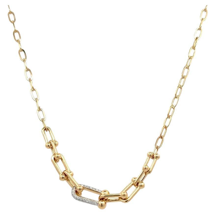 Vintage Statement Gold Links and Pave Brilliant Cut Diamonds Necklace For Sale