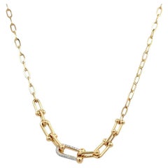 Vintage Statement Gold Links and Pave Brilliant Cut Diamonds Necklace (Collier de présentation en or avec maillons et diamants pavés)