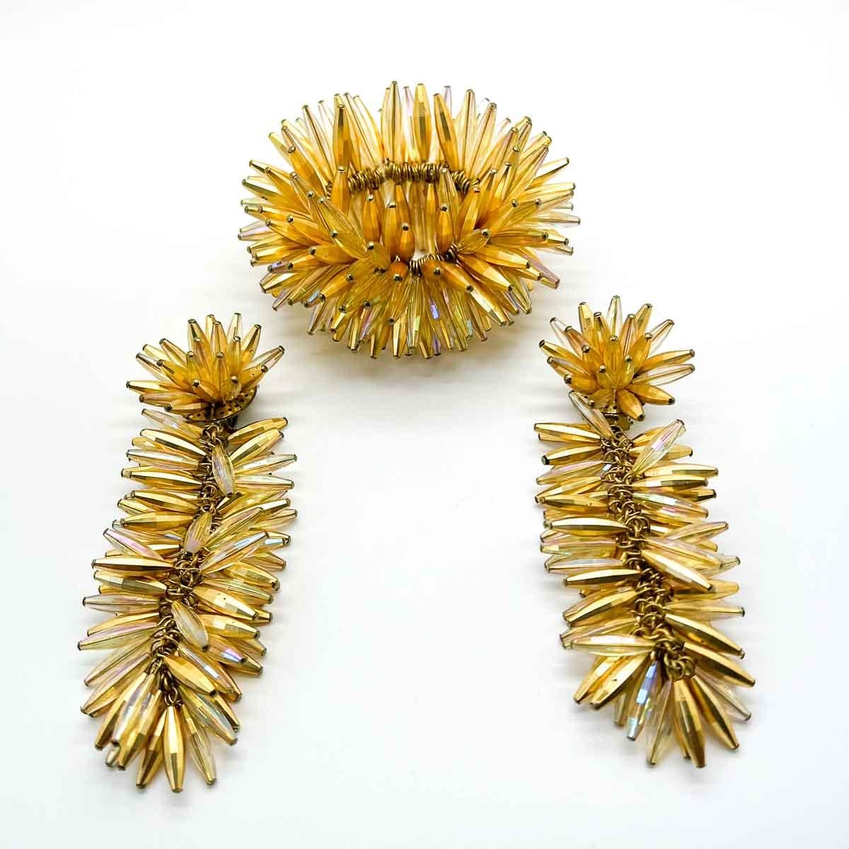 Statement Goldene Perlen Manschette & Ohrringe 1960er Jahre Vintage Statement für Damen oder Herren im Angebot