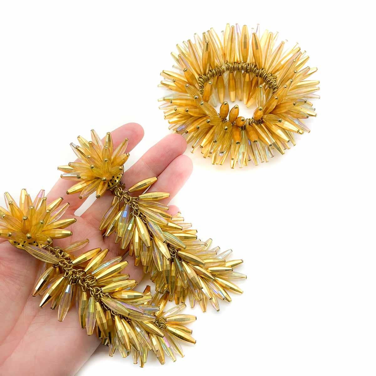 Statement Goldene Perlen Manschette & Ohrringe 1960er Jahre Vintage Statement im Angebot 1