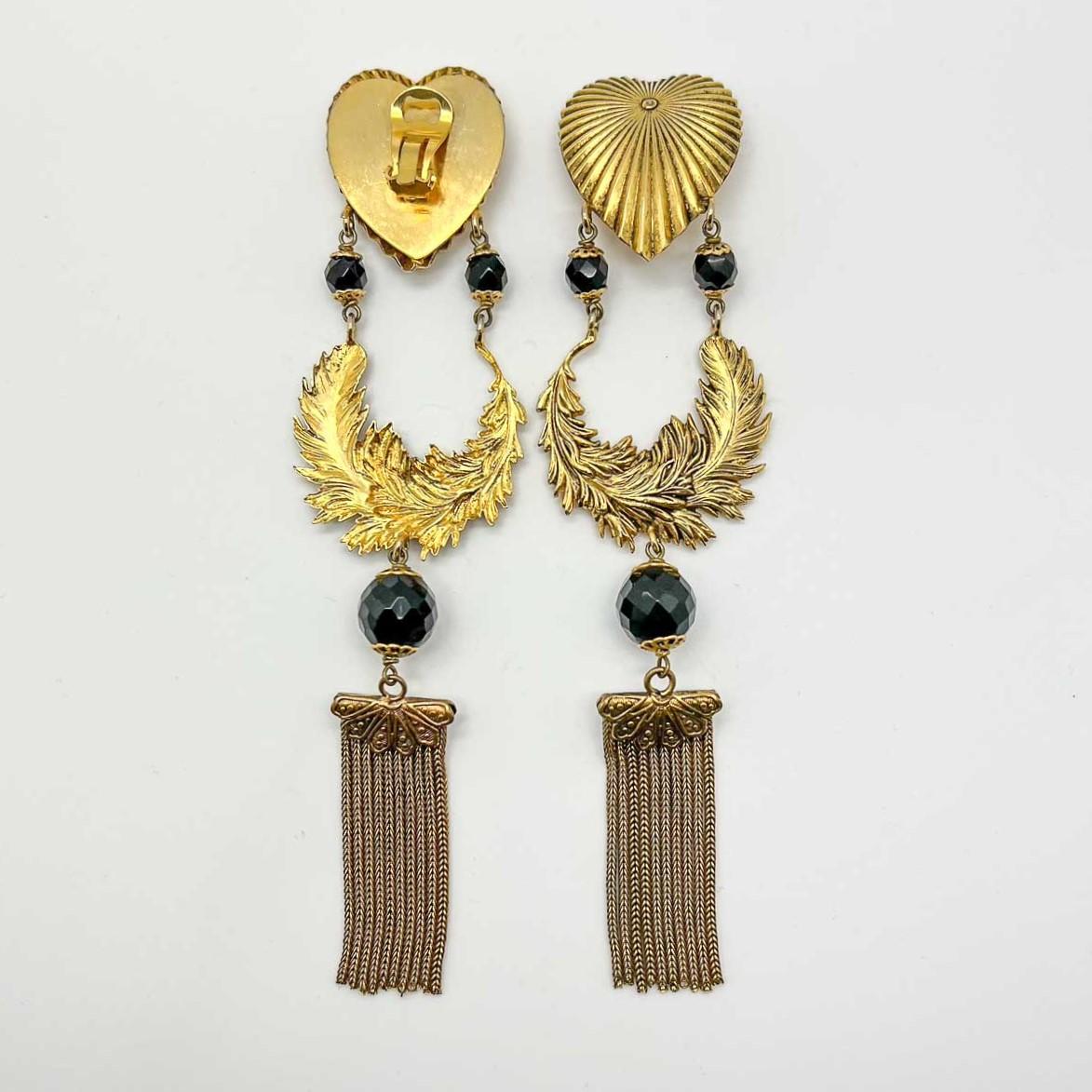 Vintage Statement Heart Tassel Earrings 1980s For Sale 2