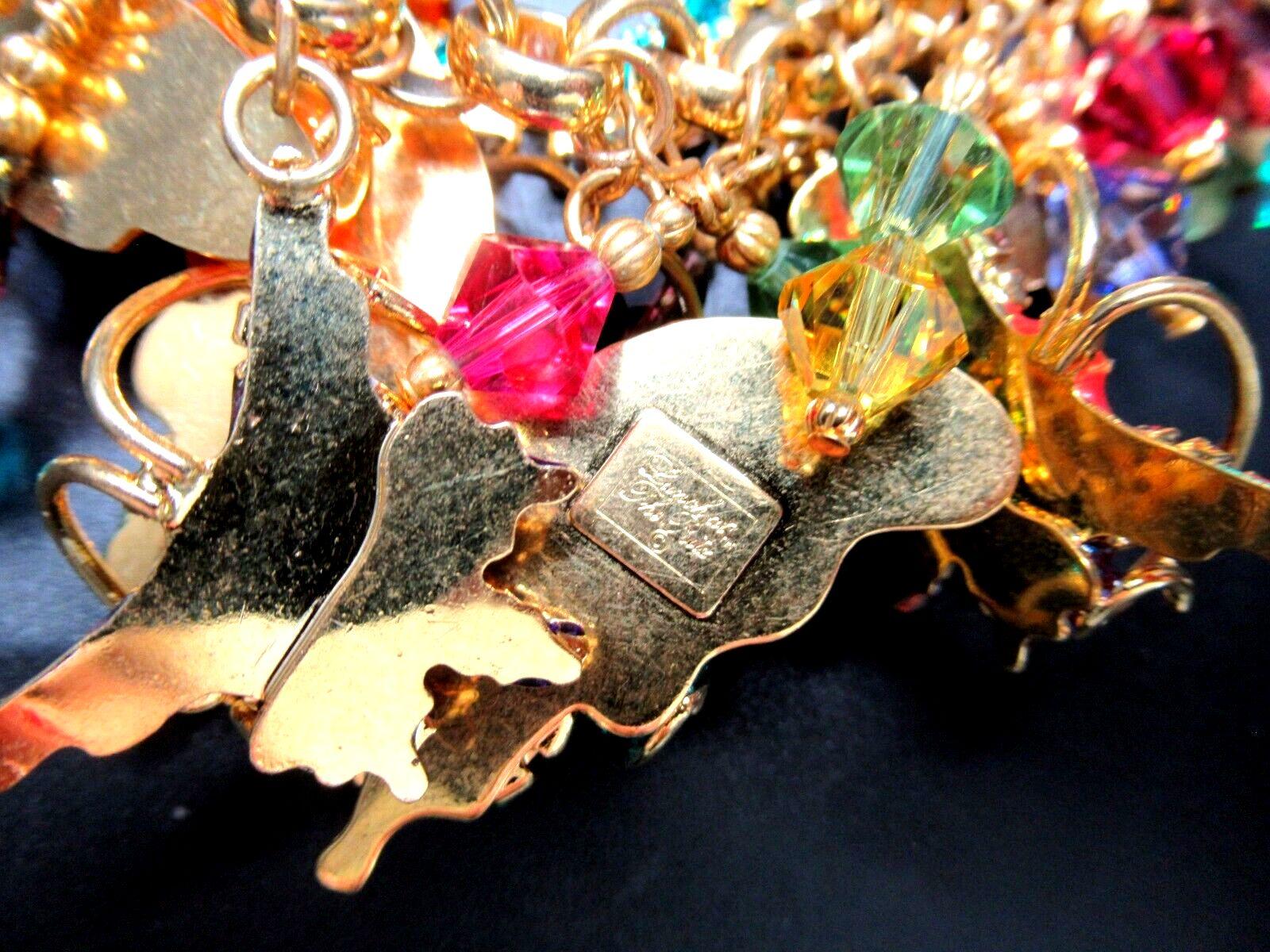 Mixed Cut Vintage Statement LUNCH AT THE RITZ Crystal Enamel Butterflies Charm Bracelet For Sale
