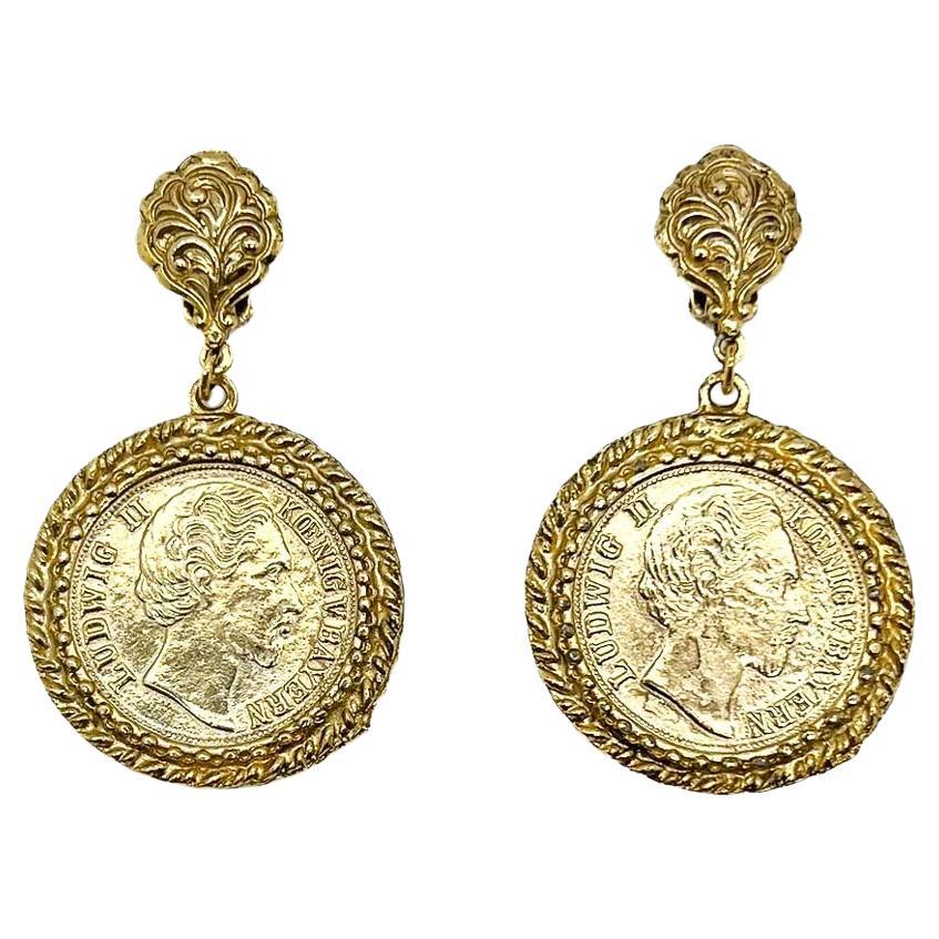 Vintage Statement Medallion Coin Earrings 1980s