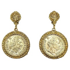 Vintage Statement Medallion Coin Earrings 1980s