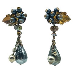 Vintage Runway Statement Metallic Floral Earrings 1970s