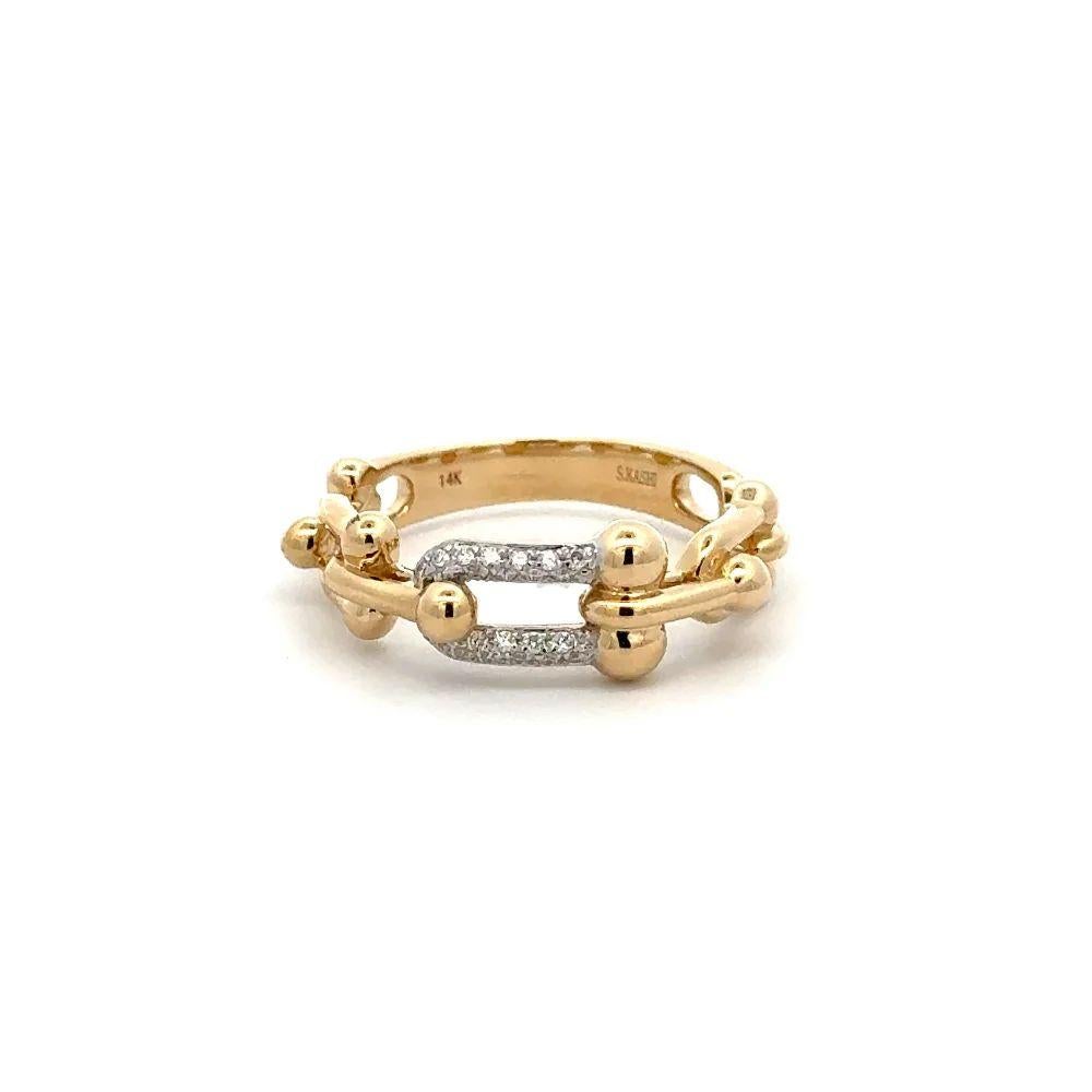 Taille brillant Vintage Statement Open Gold Links and Pave Brilliant Cut Diamond Band Ring (bague en or à maillons ouverts et diamants pavés) en vente