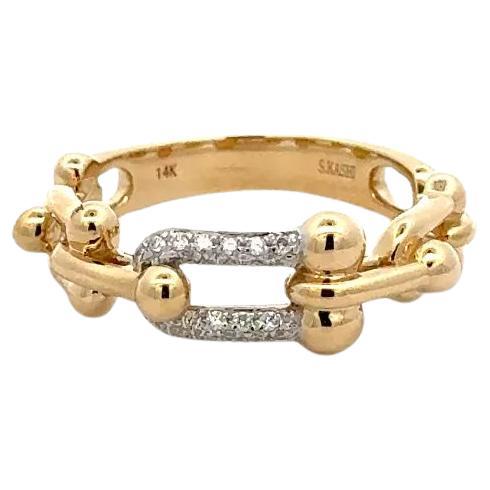Vintage Statement Open Gold Links and Pave Brilliant Cut Diamond Band Ring (bague en or à maillons ouverts et diamants pavés) en vente